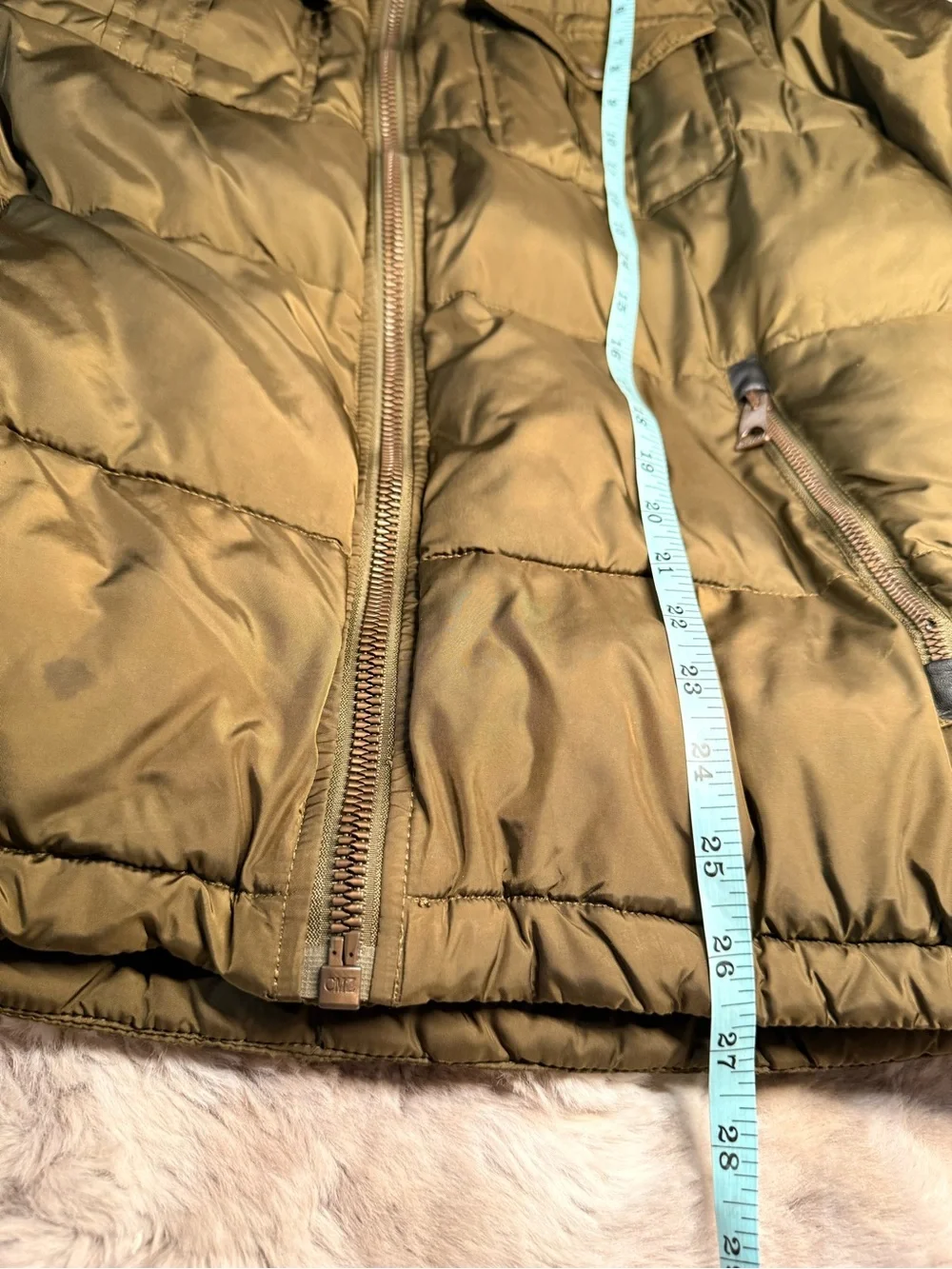 GUESS Olive Green Puffer Jacket with Cream Sherpa Collar